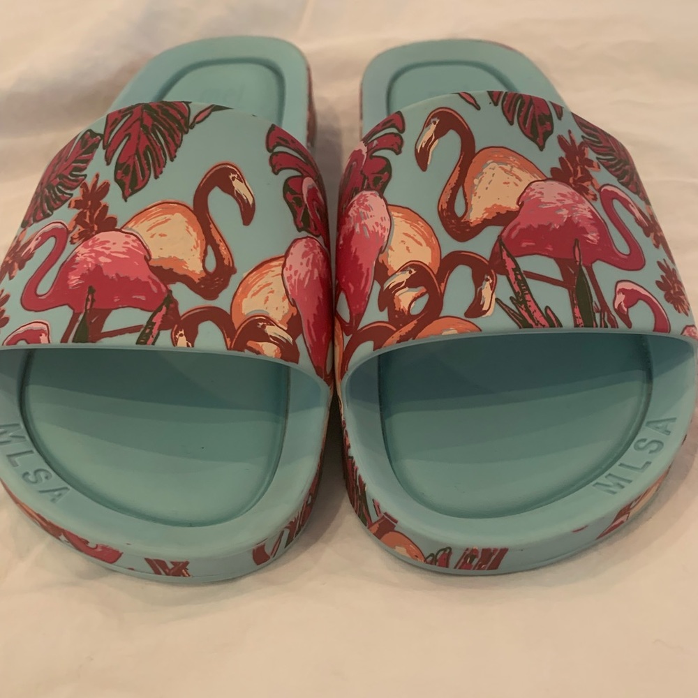 Mel by Melissa flamingo print slides